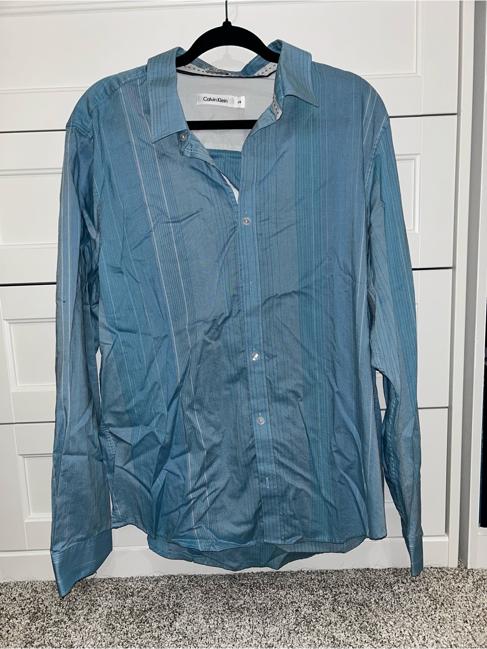 Calvin Klein Men's Teal Blue Pinstripe Button-Up Dress Shirt